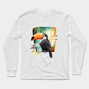 Toucan bird with tropical leaves Long Sleeve T-Shirt